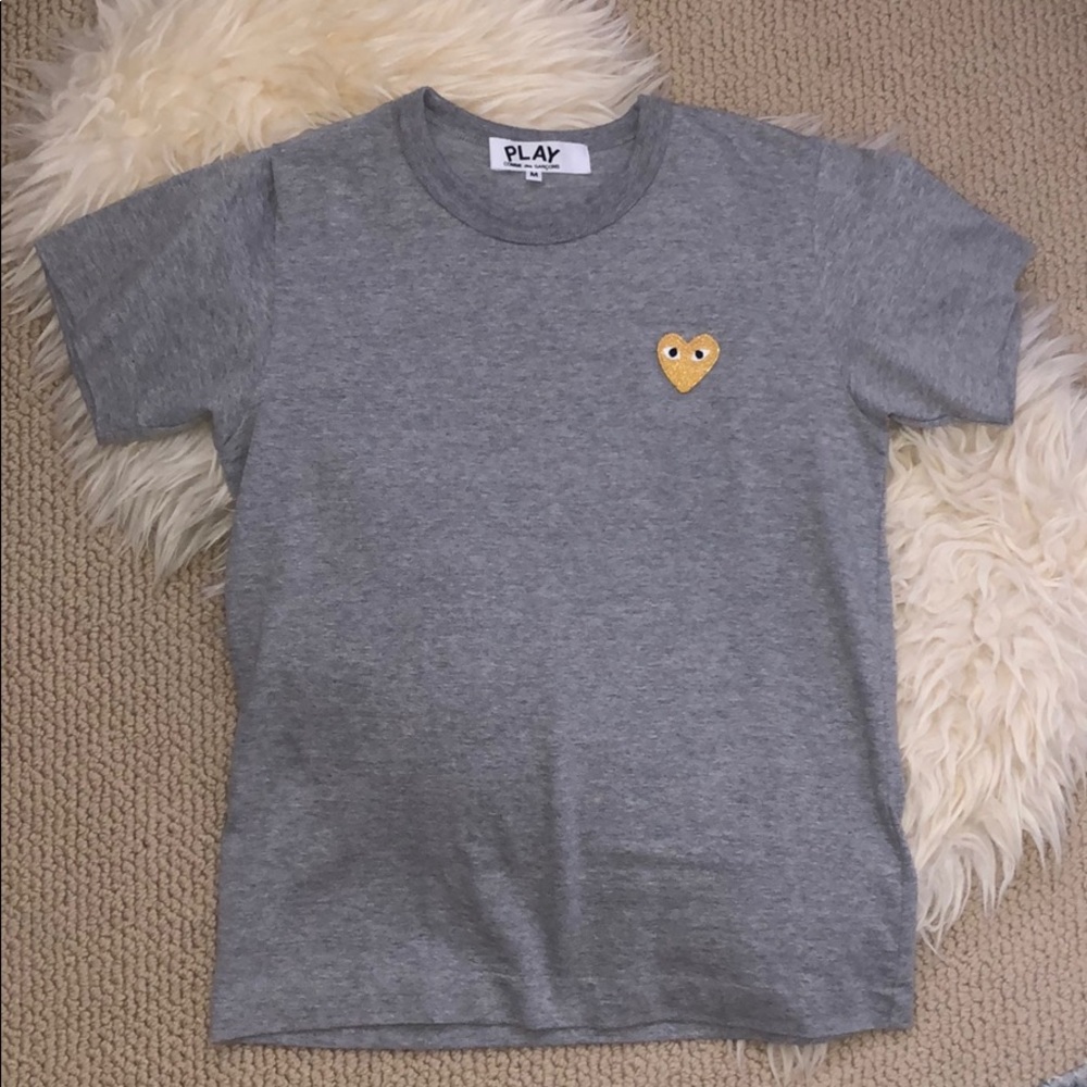 Comme des Garcons Gray Short Sleeve Tee with Gold Heart